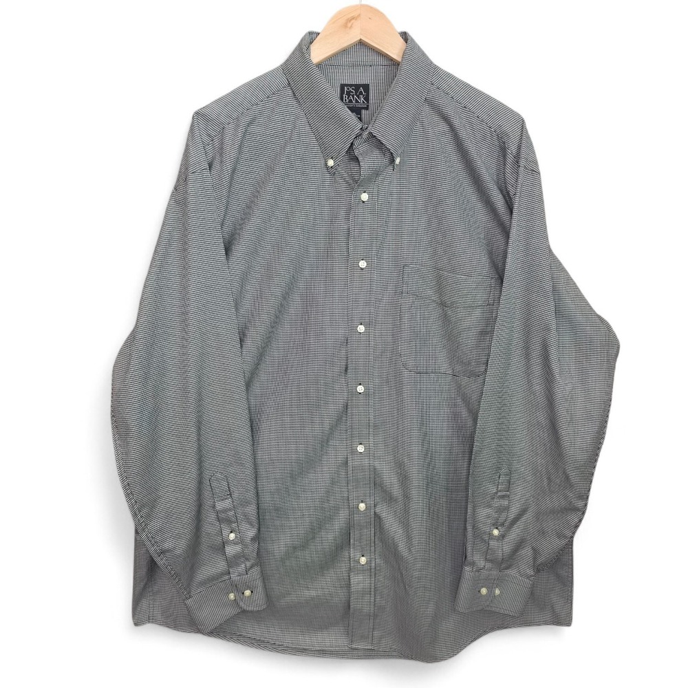 Jos A Bank Dress Shirt Mens XL Black Houndstooth Button Down Traveler Cotton